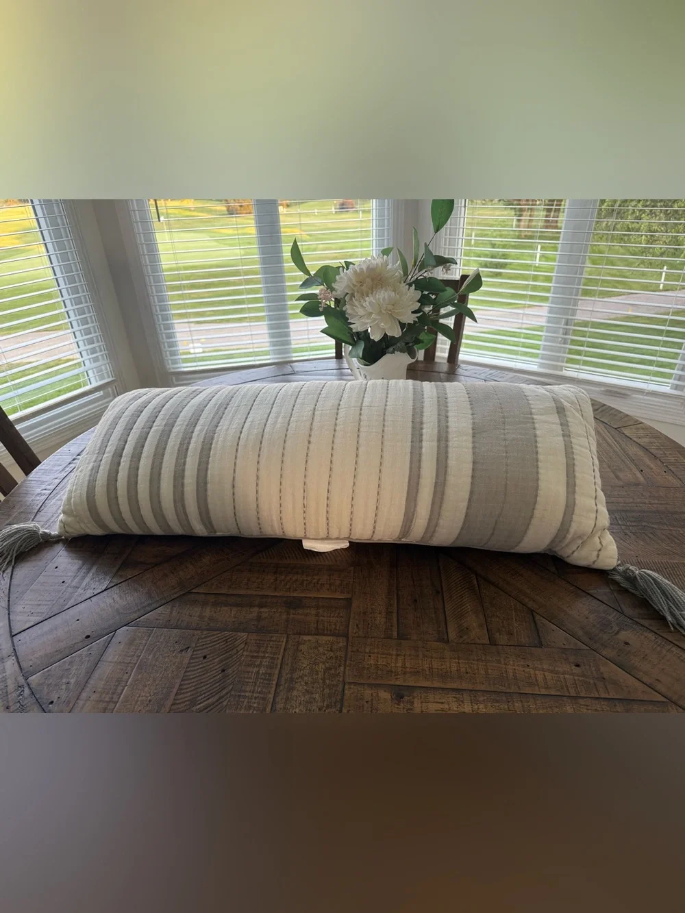 Hearth & Hand Striped Gray and Cream Lumbar Pillow with Tassels